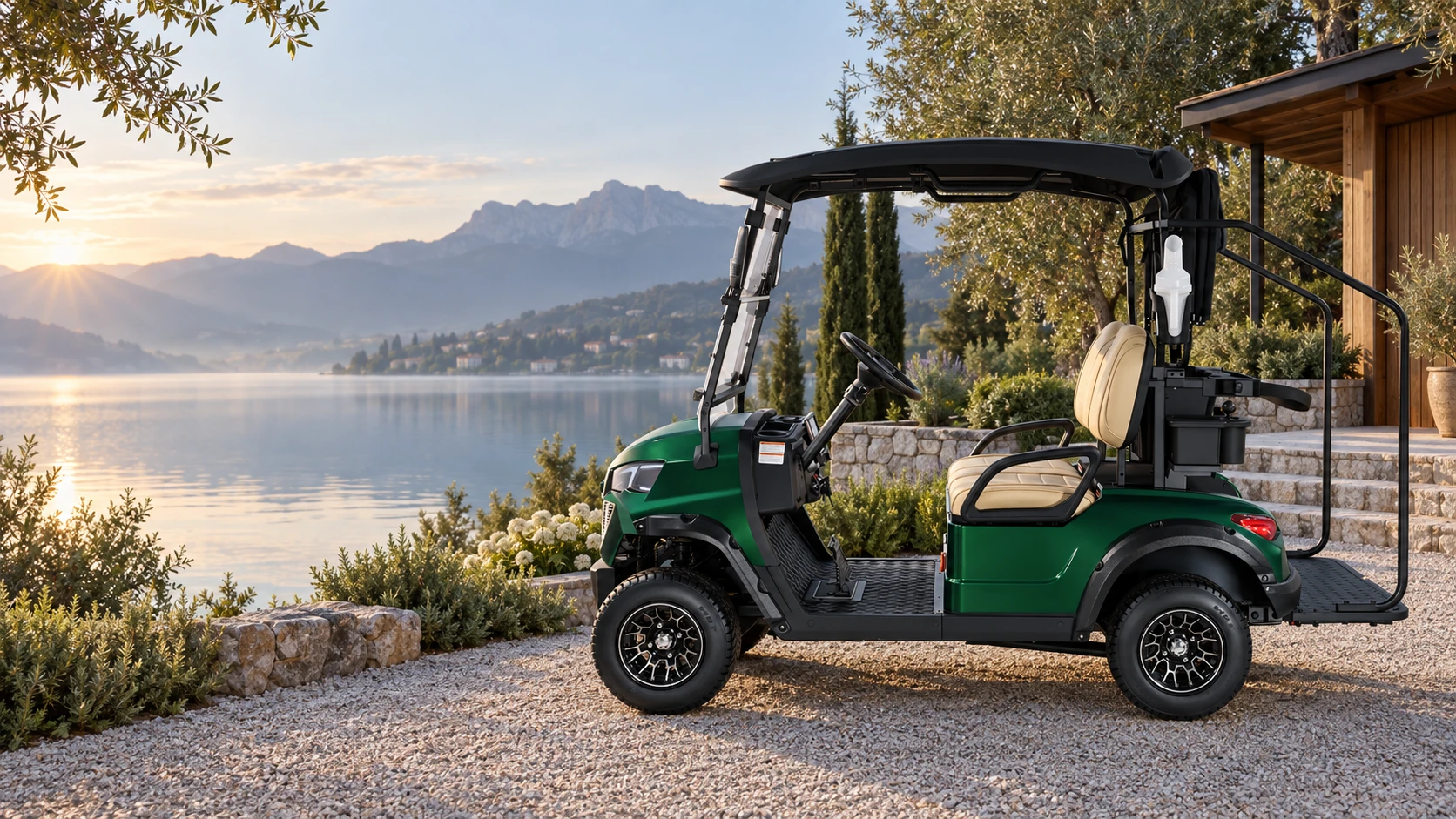Golf vehicle in a holiday setting, illustrative campaign