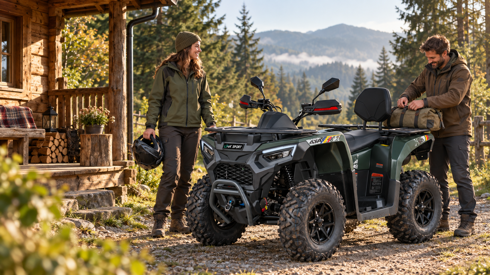 Preparing for a day outdoors beside a parked ATV